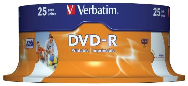 707258  43538 DVD-R VERBATIM 4.7Gb 16X print spin (25) 